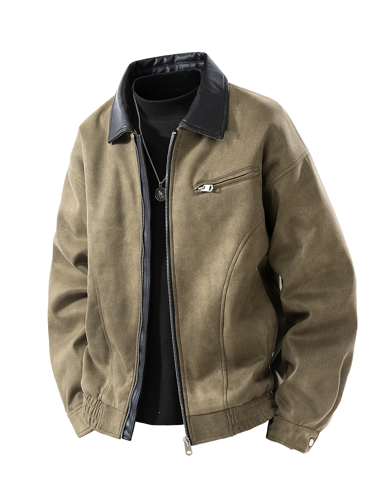 

Oversize American Retro Suede Flight Jaet ex Casual Outerwear Long Sve Zipper Closure Windproof Polyester Fiber