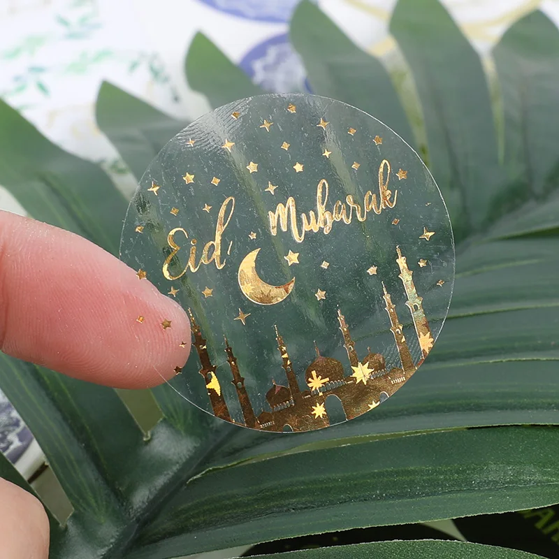 50pcs 4cm Eid Mubarak Sticker for Ramadan Theme Party Gift Box Candy Bag Packaging Decoration Islam Muslim Paper Label Stickers