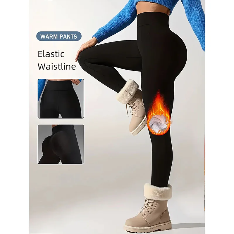 2026 Autumn Winter Hot Fleece Leggings Women High Waisted with Pockets Tight Yoga Pants Female Thicken Keep Warm Sports Trousers