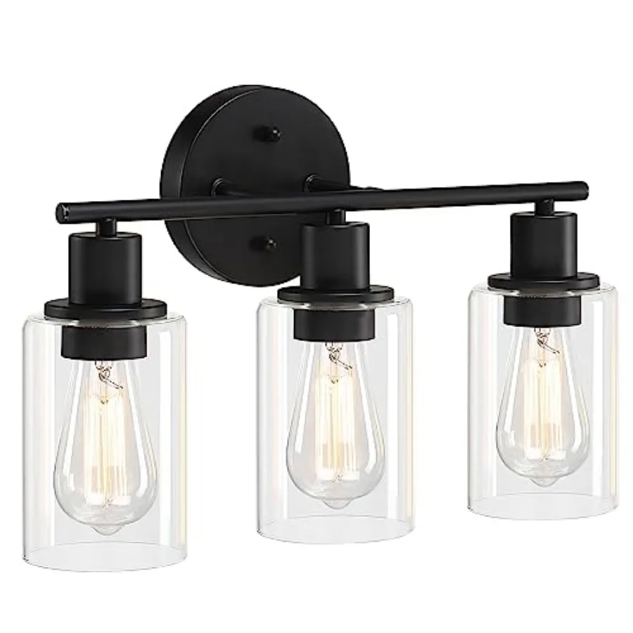

Bathroom Vanity Light Fixtures Black Vanity Lights with Clear Glass Shades Modern Wall Light Fixture Over Mirror Bathroom Wall