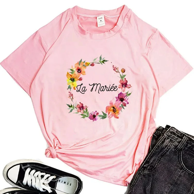 Flower Team Bride To Be Squad Women T-shirts 2024 New Fashion Girls Party T Shirt Blouse Harajuku Girl Wedding Female Tops Tees