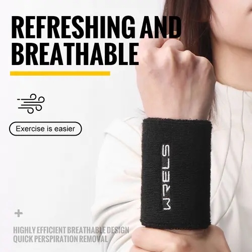 WRELS Wristband Sweatband Absorbent Thick Terry Cloth Gym Fitness Basketball Tennis Yoga Weightlifting Running Sport Wrist Band - Image 2