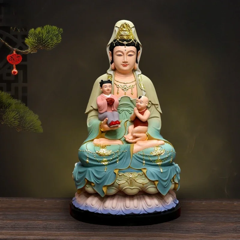 FX-22 guanyin bodhisattva buddha statue - resin figurine for home worship, dragon & phoenix descendant, household deity ornament
