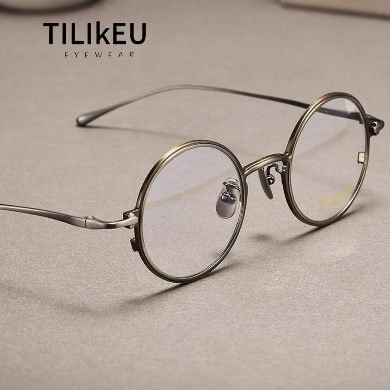 

Винтажные круглые оправы для очков из чистого титана, мужские дизайнерские оправы для очков с защитой от синего луча, маленькое лицо, женские оптические оправы для очков по рецепту