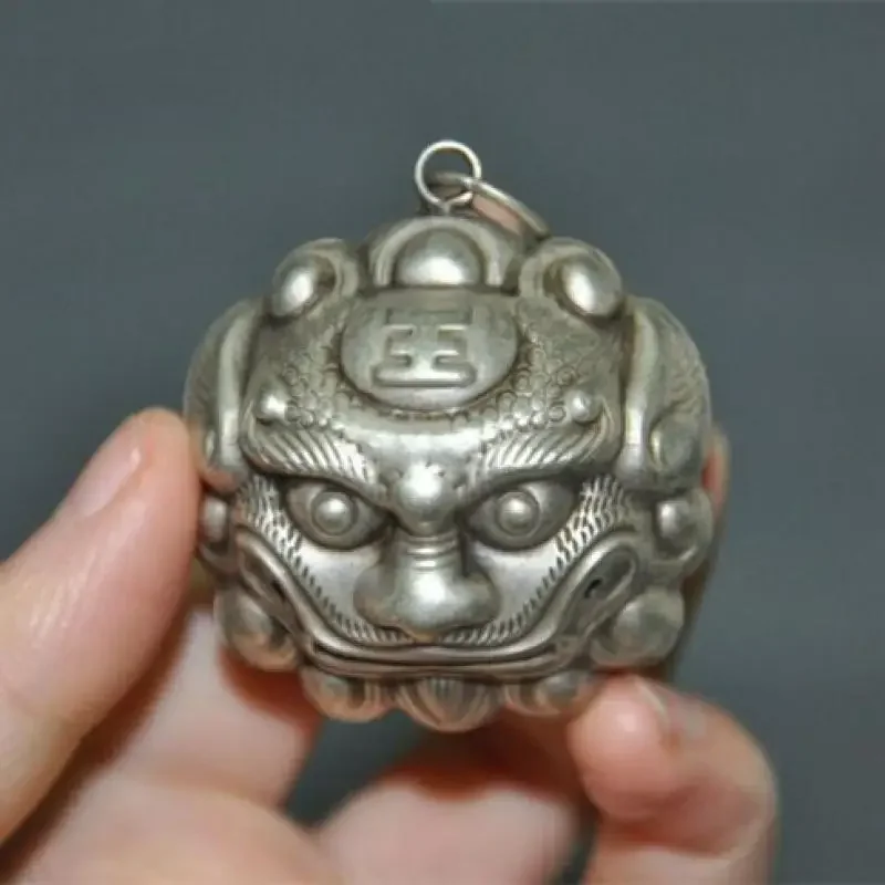 

Chinese Tibetan Silver Animal Lion Foo Dog Exorcism Bells Bell Amulet Pendant