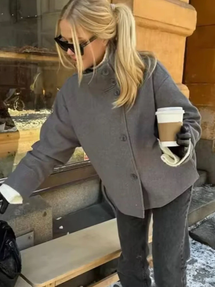 

HH женские осенние модные универсальные однобортные куртки с воротником-стойкой и длинными рукавами, женские уличные повседневные короткие пальто