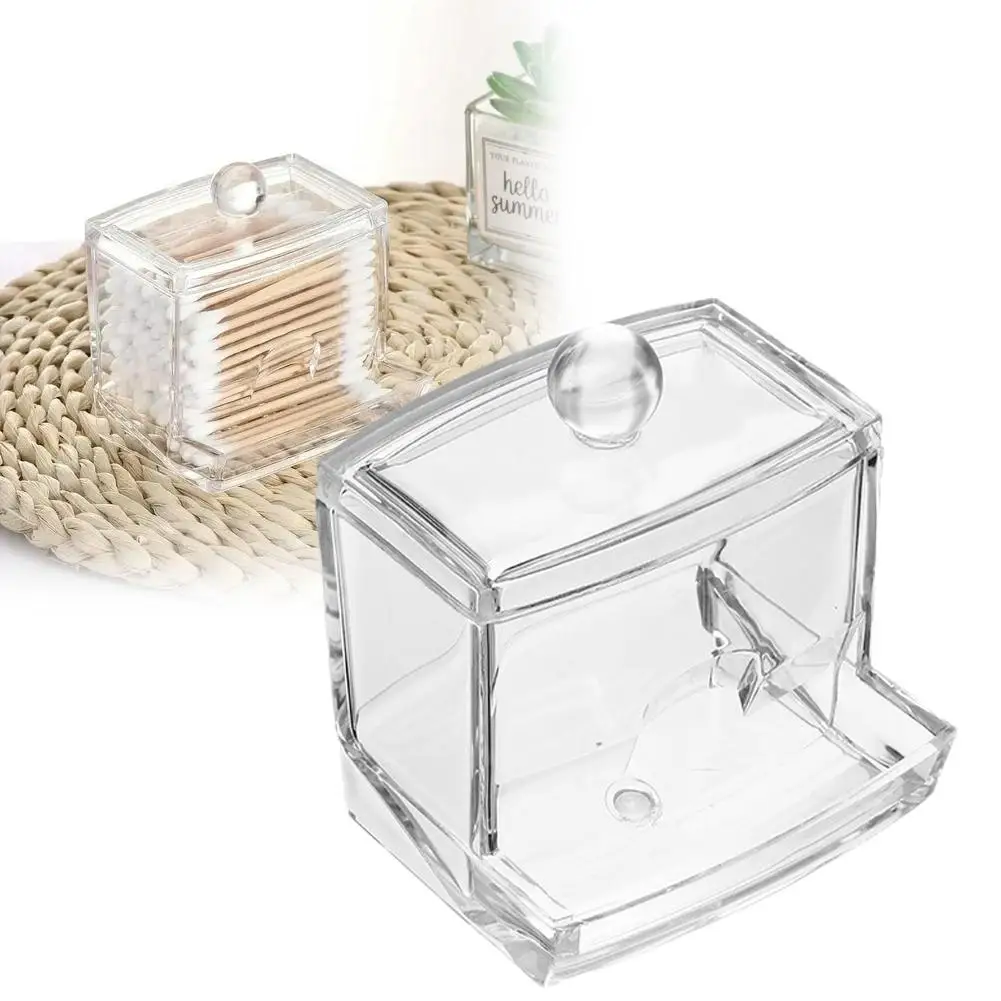 Scatola portaoggetti in acrilico vaso da bagno organizzatore per trucco supporto per tampone rotondo in cotone scatola per tampone di cotone Dispenser per supporto Qtip con coperchio in bambù