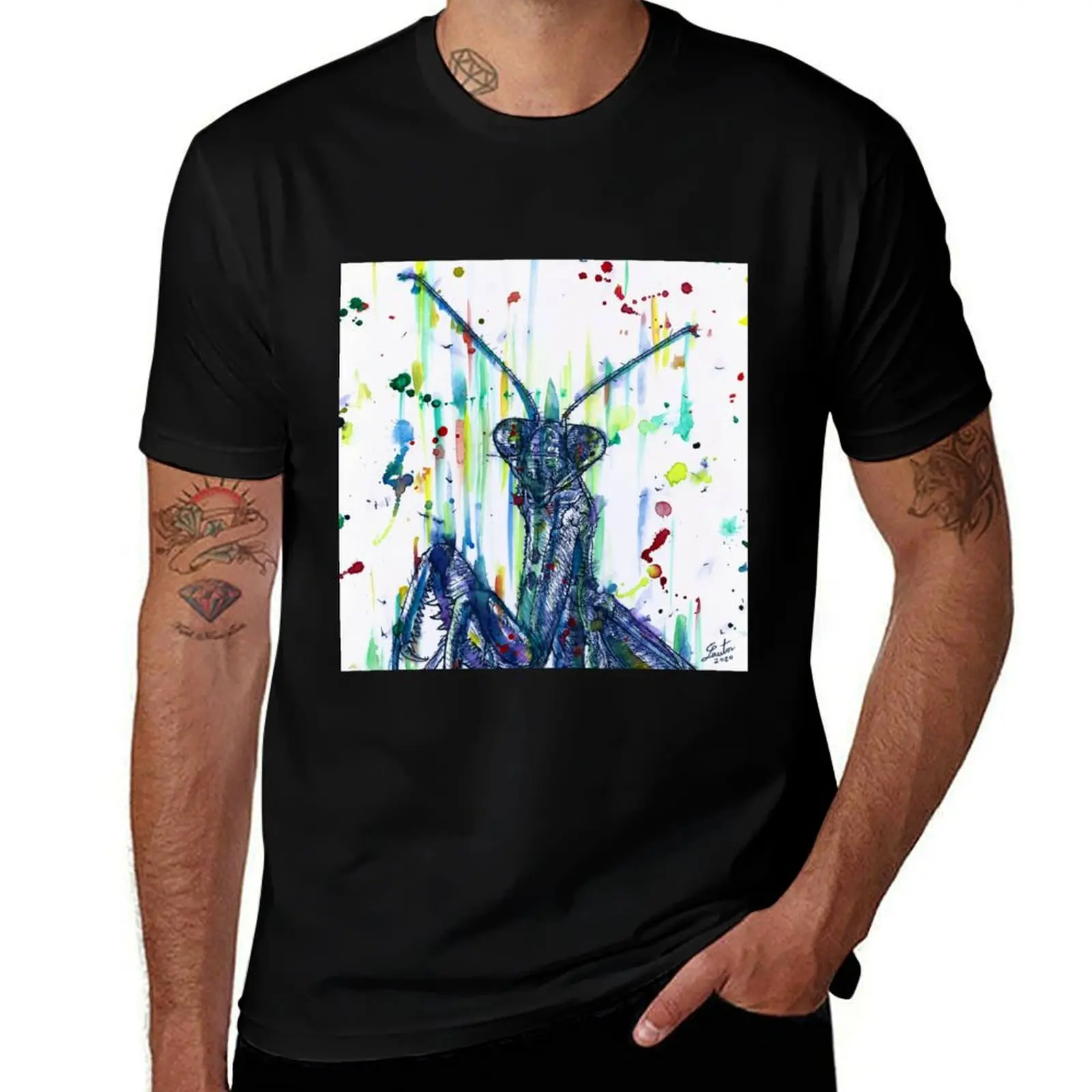 PRAYING MANTIS watercolor and ink portrait.2 T-Shirt Breathable Basic Cotton T-Shirt