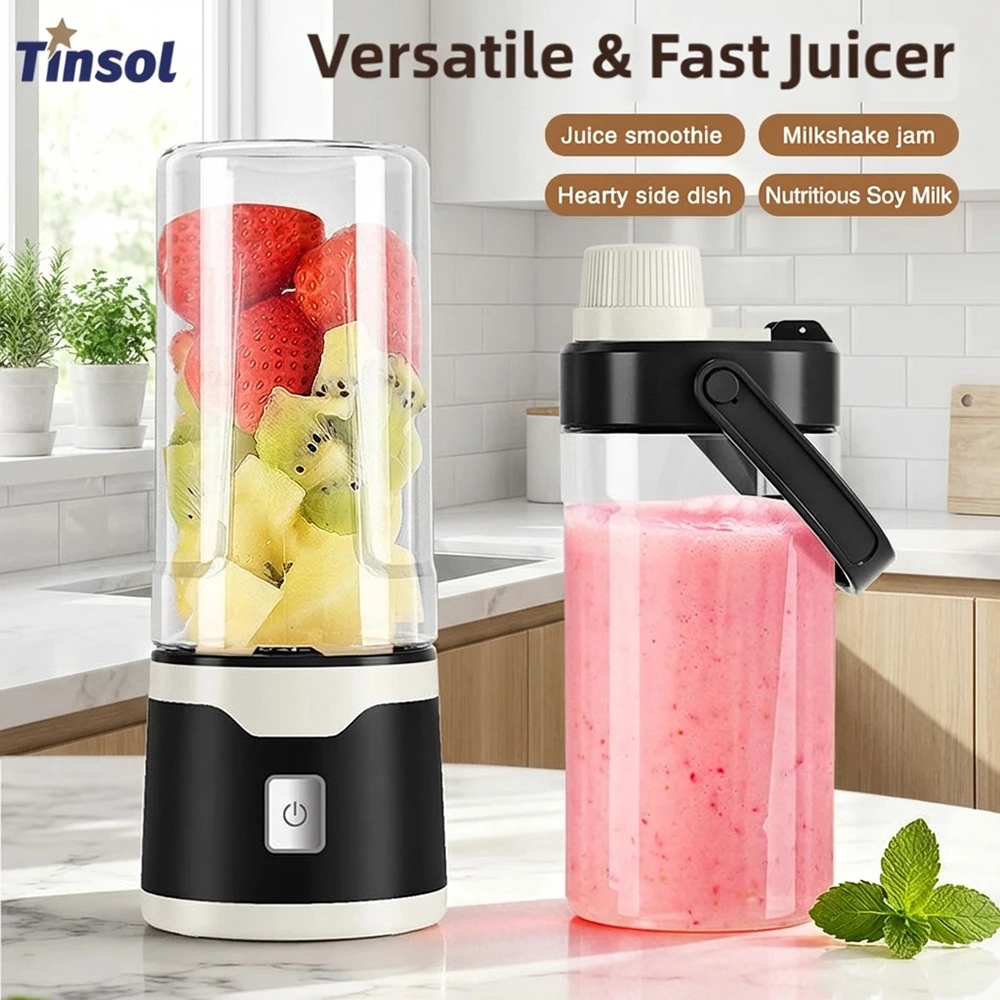 TINSOL Portable Electric Blender 450ml USB Rechargeable Juicer Blender Suitable for Milkshakes, Juice, and Small Food Processing