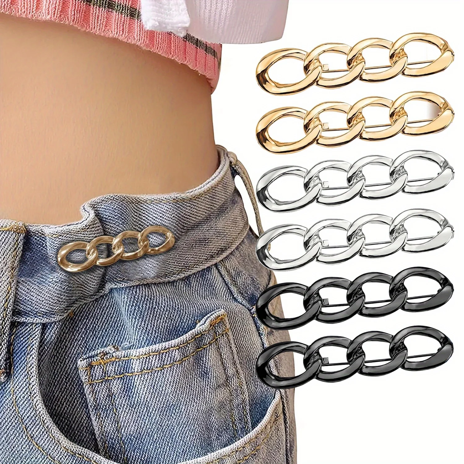 6 PCS Adjustable Jeans Button, Pant Waist Tightener, Jean Button Pins for Waist Pins Brooch Tightening Waistband
