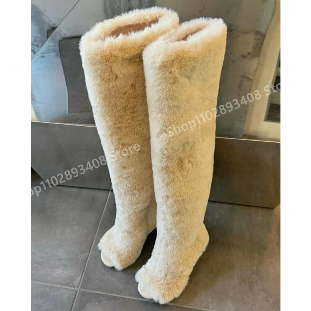 

Beige Fur Decor Peep Toe Mid Calf Boots High Quality New Brand Stiletto High Heel Fashion Women Shoes 2025 Zapatos Para Mujere