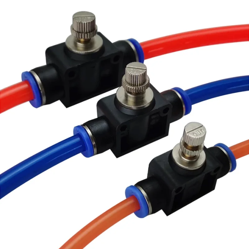 1pcs T-Shaped Pneumatic Fitting SA 4mm 6mm 8mm 10mm 12mm Fast connection Air Speed Pressure Regulating Throttle Valve Blue/Black