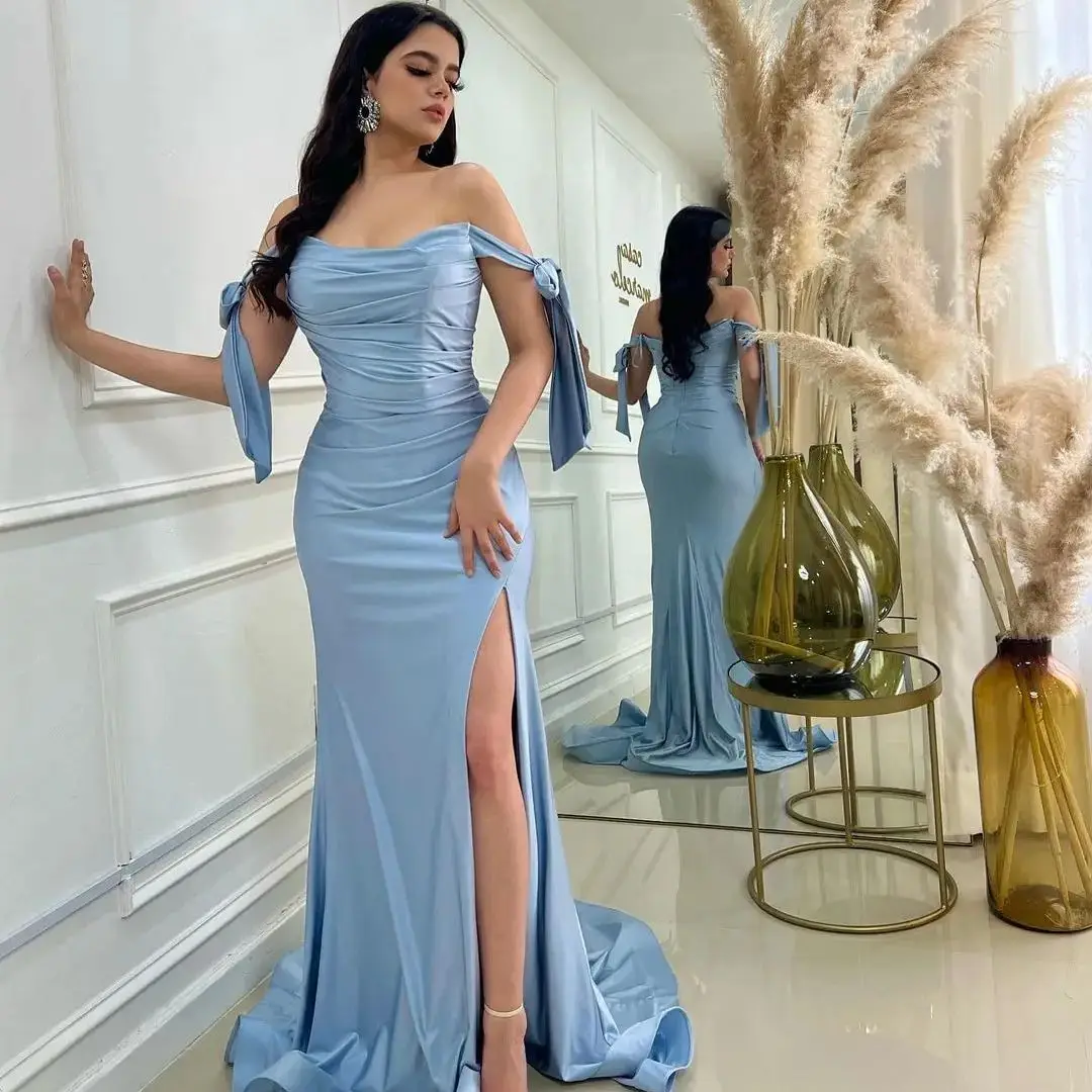 

Simple Blue Mermaid Evening Dress 2024 Prom Dress With Slit Glam Formal Special Occasion Gown Saudi Arabia Formal Wedding Party