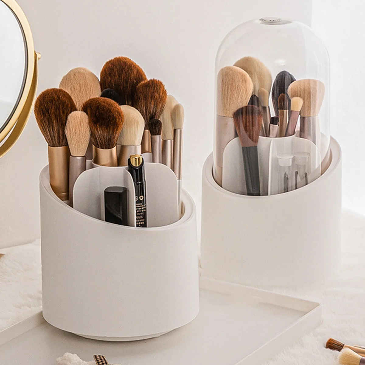 

Makeup Brush Holder Organizer With Lid Rotating Dustproof MakeUp Brushes Container With Acrylic Cover Rotating Cosmetics Holder