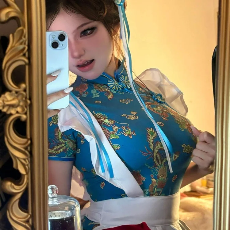 فستان تشيونغسام جديد بالطراز الصيني، زي تنكري للهالوين وعيد الميلاد، تنورة خادمة ناعمة للفتيات، تشيونغسام قصير للارتداء اليومي