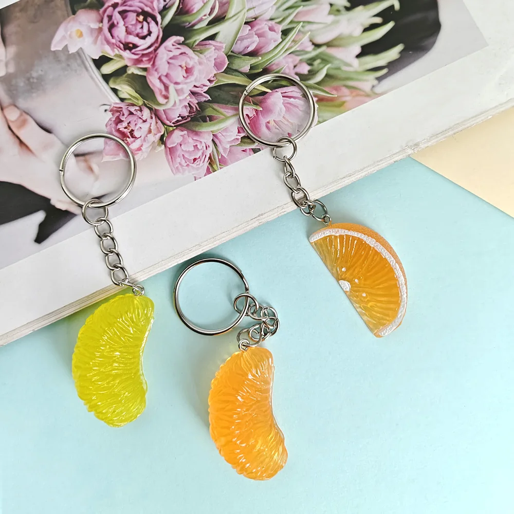 Personality creative simulation orange slice key chain sweet and lovely fruit car remote control key chain female bag pendant