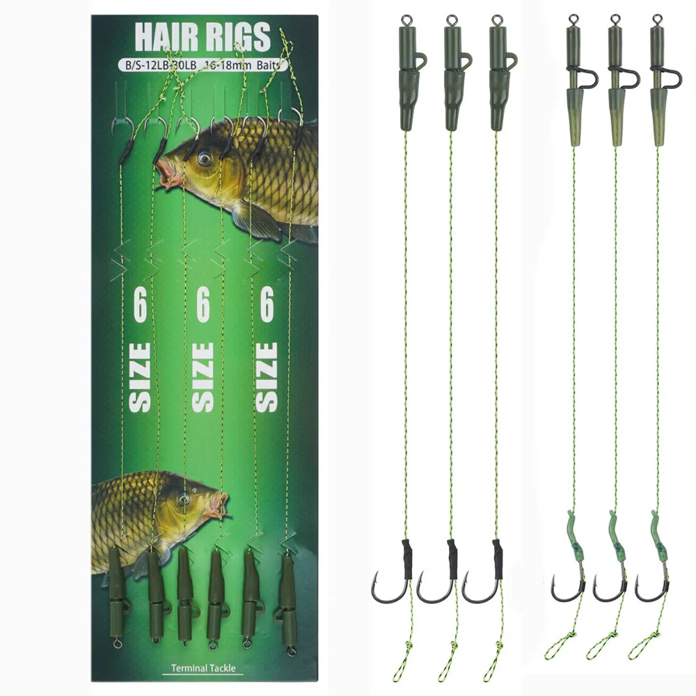 6Pcs Carp Fishing Hair Rigs Pre tied carp hook Leader Line Carp Boilie Bait rigs Carp Fishing Rig Terminal Tackle 2# 4# 6#