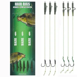 6Pcs Carp Fishing Hair Rigs Pre tied carp hook Leader Line Carp Boilie Bait rigs Carp Fishing Rig Terminal Tackle 2# 4# 6#