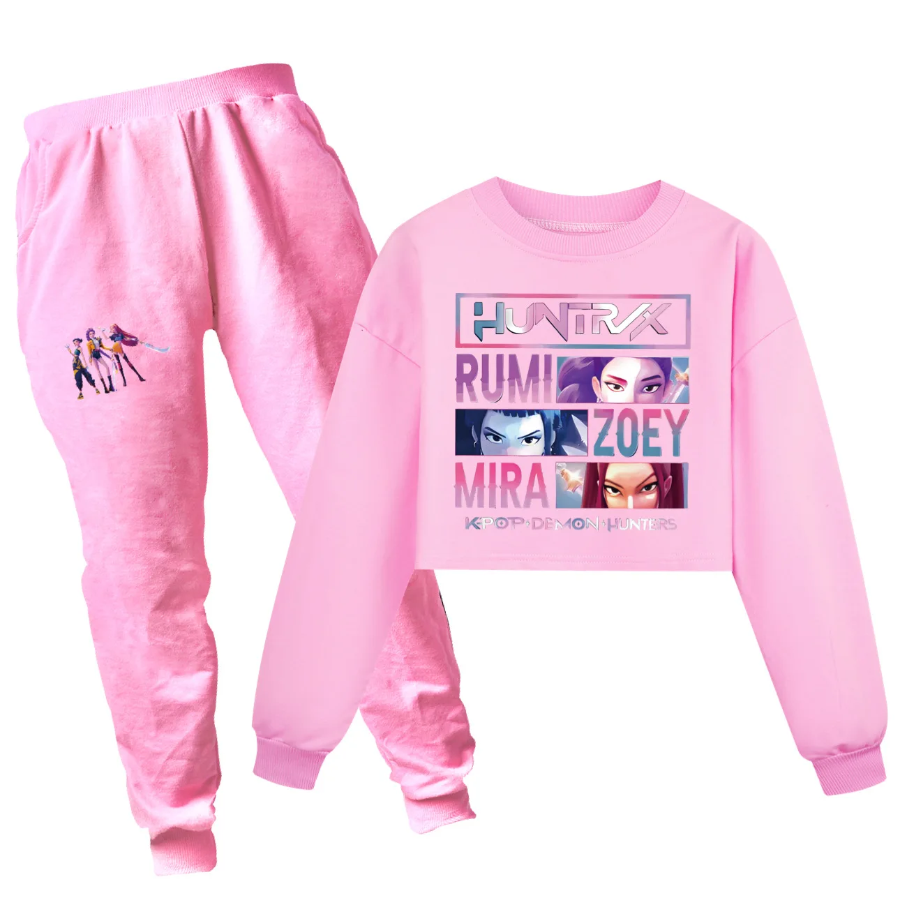 

KPop Demon Hunter Kids Sport Suit Hoodie Top And Pants Set Loose Fit Children's Autumn Clothing for Girls Teen