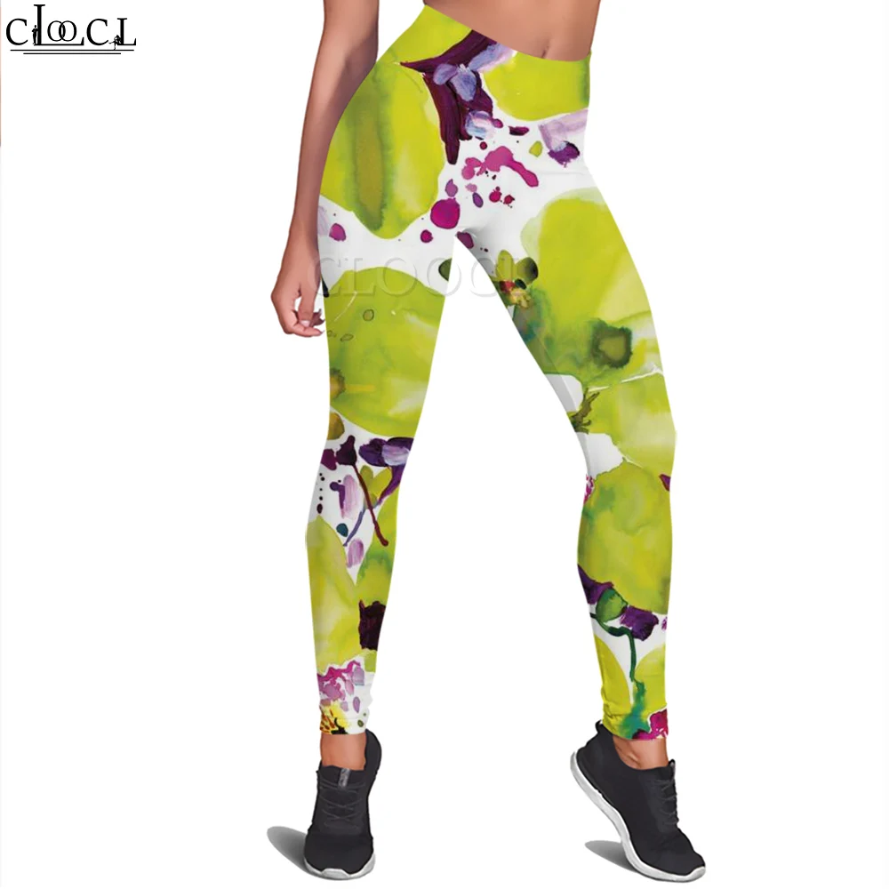 CLOOCL New Women Legging Watercolor Painting Flower Printed High Waist Trousers for Female Outdoor Workout Yoga Pants Sportswear