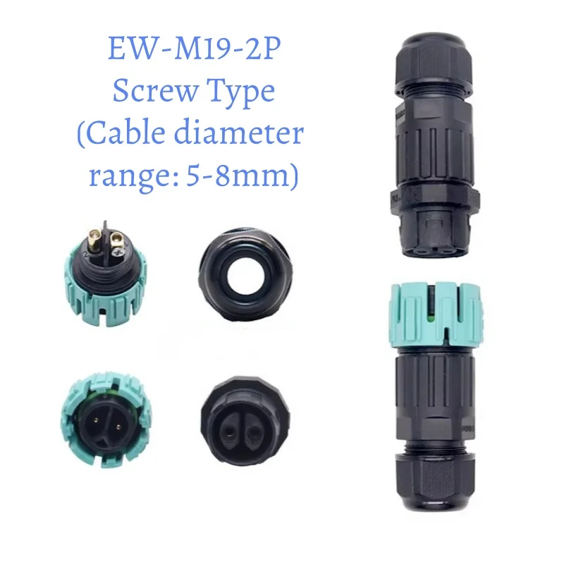 IP68 Waterproof Cable Connector Quick‑Connect Male Female Aviation Plug Outdoor Power Supply 2 3 4 5Core  Screw Type EW-M19 New