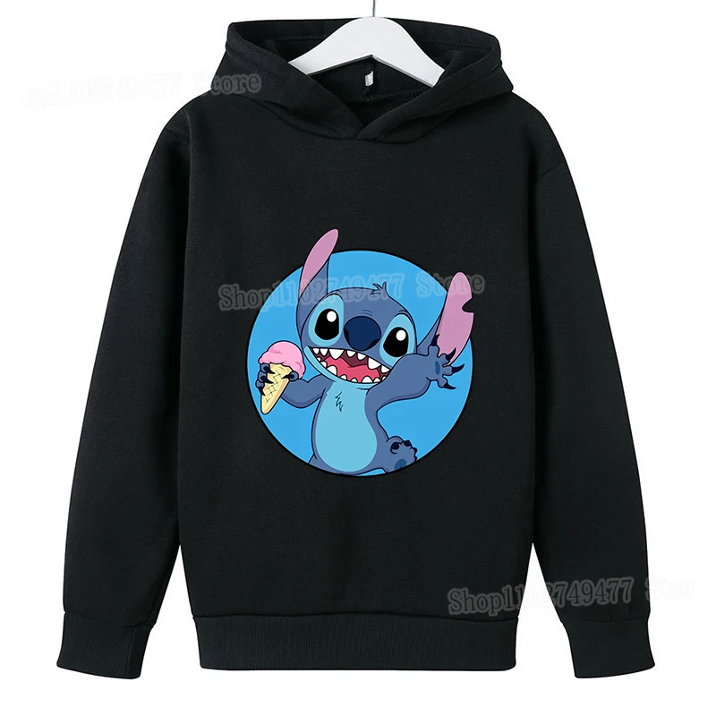 Kids Disney Stitch Hoodie Cartoon Anime Cute Boys Sweatshirt Spring and Autumn Warm Women's Casual Top Fashion Clothing Gifts