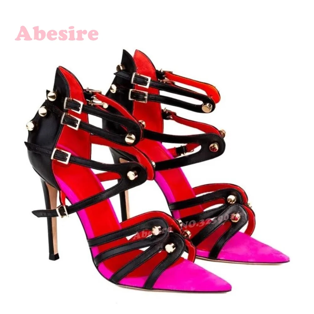 

Metal Decor Stiletto Heels Sandals Open Toe Buckled Side Air Women's Sandals 2025 New Arrival Cut Out Runway Elegant Shoes Sexy