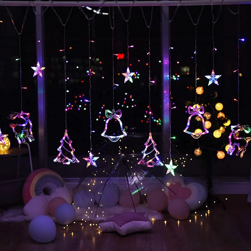 Christmas Lights LED Dear Star Moon String Light Fairy Curtain Garland Outdoor For Tree Holiday Party Xmas New Year Decoration