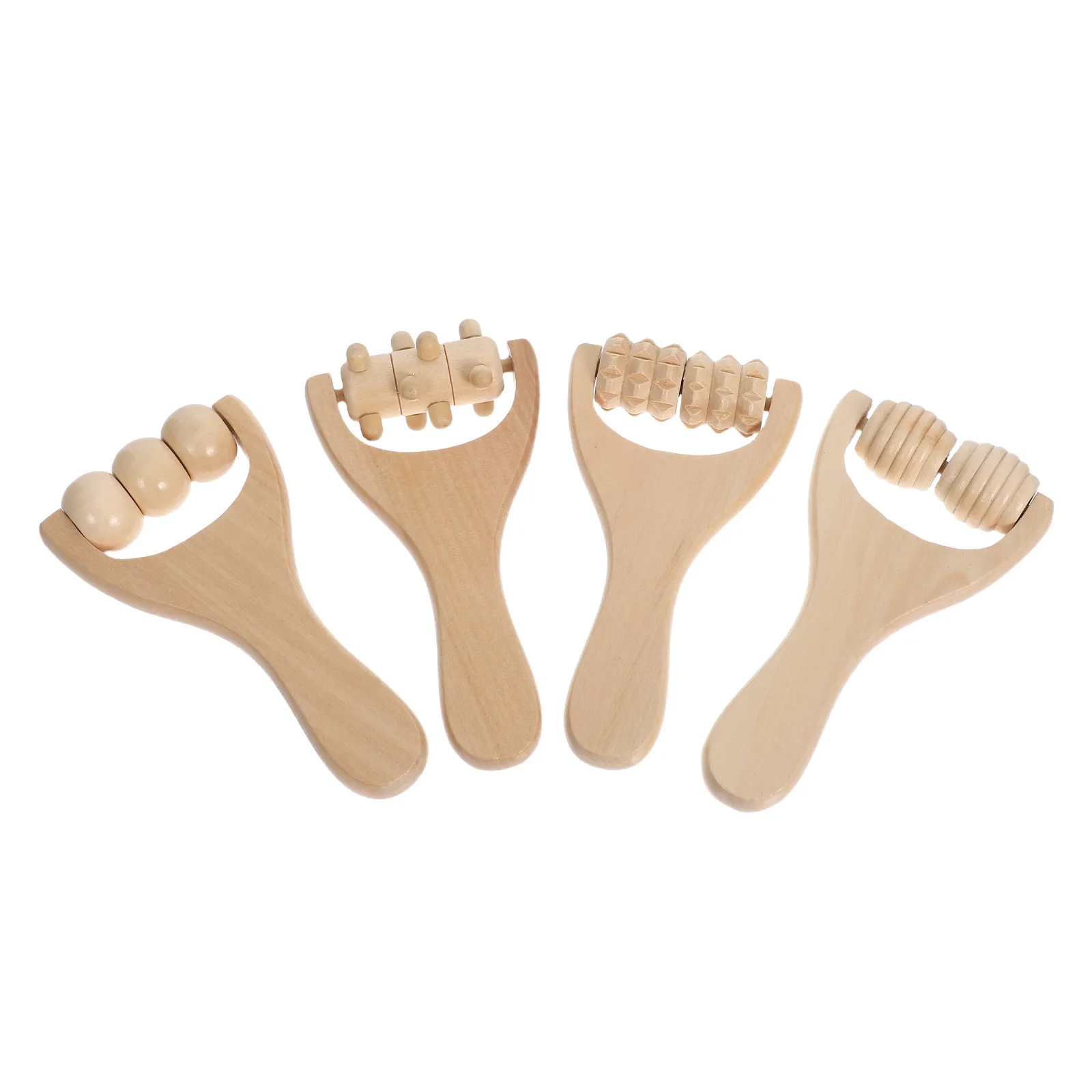 4Pcs Wooden Massage Roller Set Natural Sturdy Body Face Neck Back Handheld Manual Therapy Tools Ergonomic Eco Friendly Travel