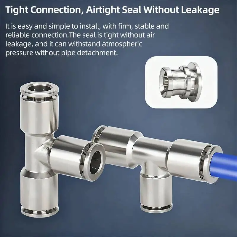 Brass Pneumatic Quick Connector Nickel Plated Insert Tube Connect PE6/8/10 Three-way Variable Diameter