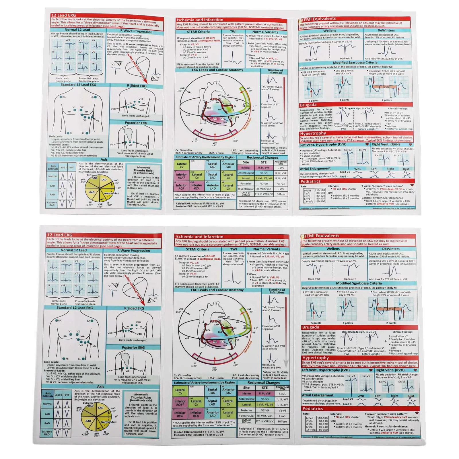 Carte de poche rythmique à trois volets double face, impression couleur, pour l'interprétation des blocs AV et la révision des examens