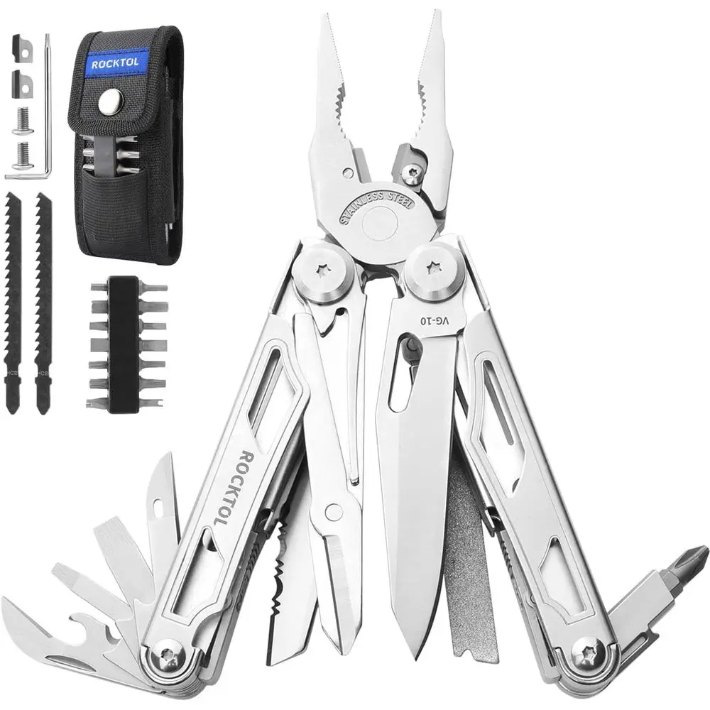 

29-in-1 Multi-Tool Pliers with Replaceable Wire Cutters, Interchangeable File and Saw, Heavy-Duty Outdoor and Survival Repair To