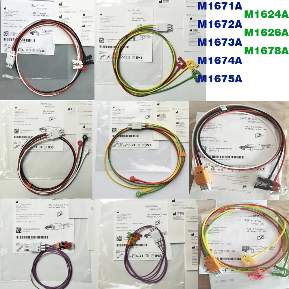 

For Philips HeartStart IntelliVue M1668A 3 leads Grabber ECG Cable IEC M1624A AAMI ICU M1673A ECG 5 lead wire