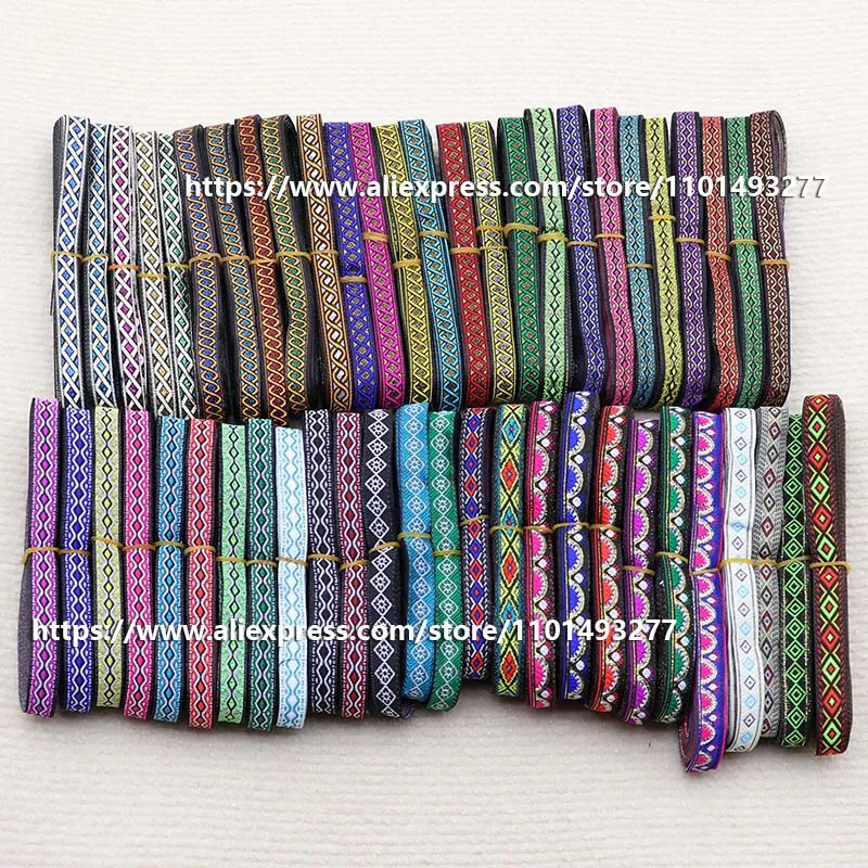 1cm 7 Yards Jacquard Ribbon Ethnic Lace Trim Embroidered Woven Webbing Tape for Sewing and Crafting Decorative