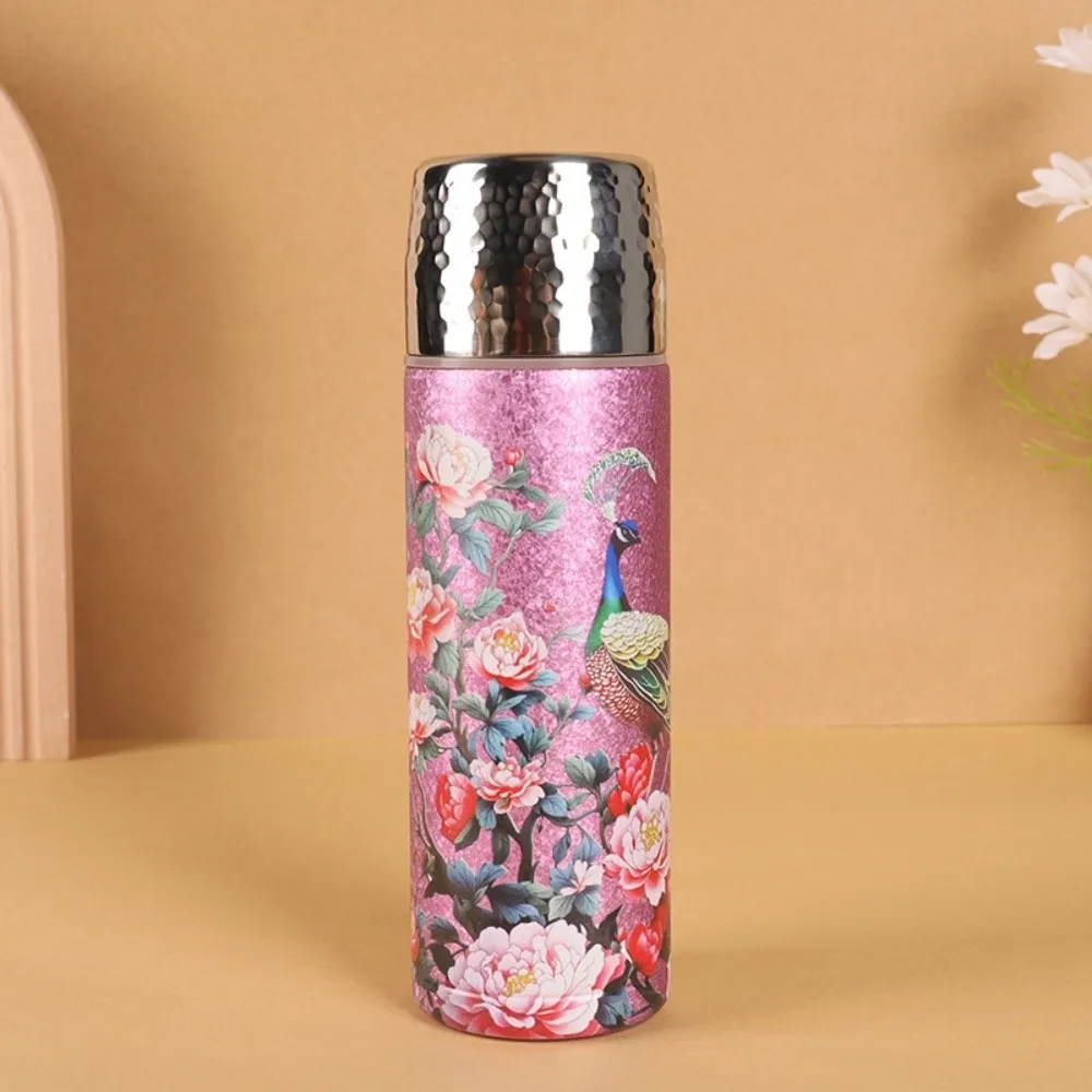 Nouvelle gourde isotherme de 500 ml avec séparation pour le thé, revêtement en titane paon, thermos, bouteille d'eau en titane pivoine, chaud/froid