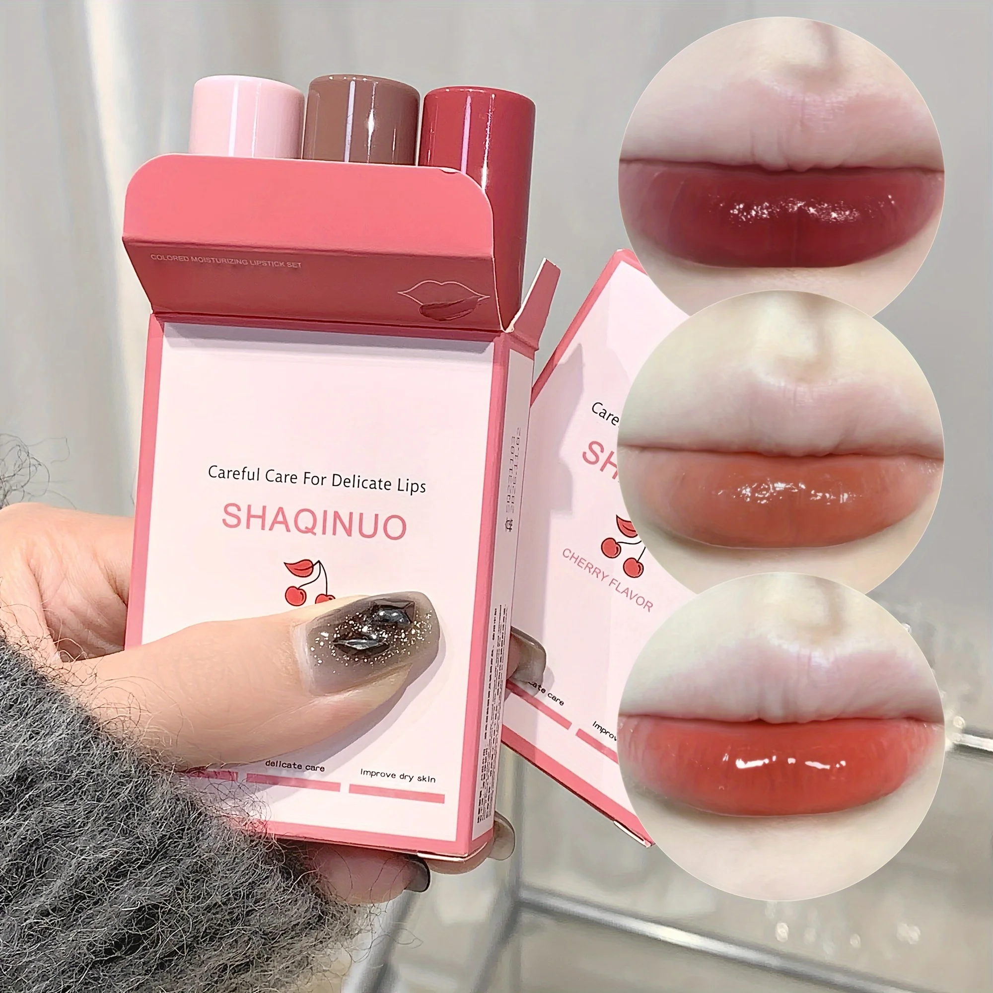 3 szt. Zestaw nawilżających szminek Nawilżający przyciemniany balsam do ust Miękki i delikatny Poprawa suchej skóry ust Wypełnienie i gładkość Różnorodność