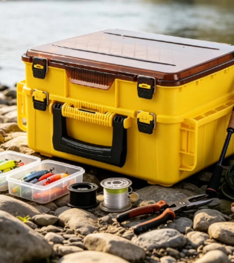 Large-capacity double-layer portable fishing gear box, square bait storage box, boat fishing accessories storage