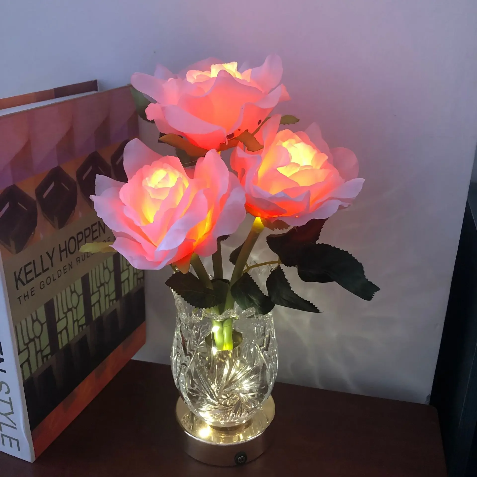 Nordic Style Rose Blossom Table Lamp - Bedroom Bedside Light for Living Room Study Indoor Decorative Lighting Fixtures