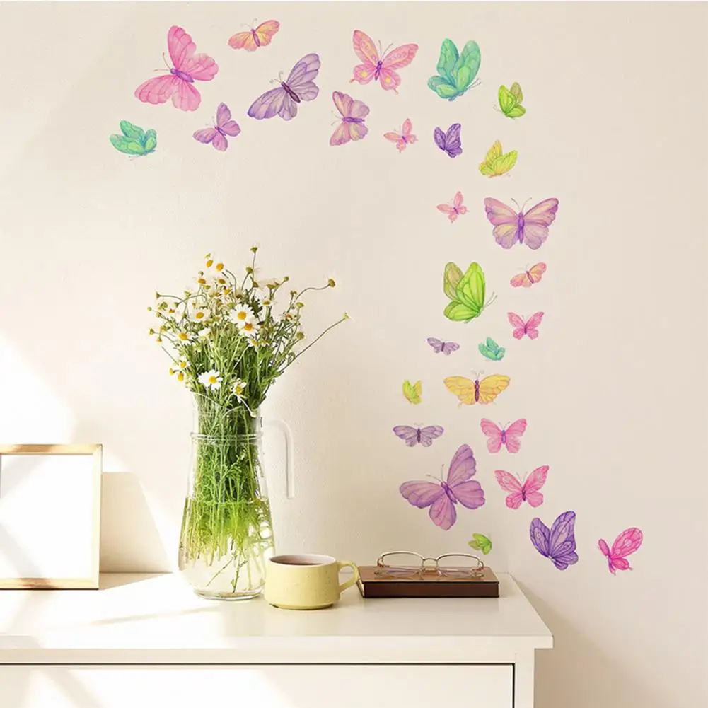 1 Sheet Colorful Butterflies Wall Sticker Self-adhesive PVC Removable Living Room Kids Girls Bedroom Decoration Wall Art Decal