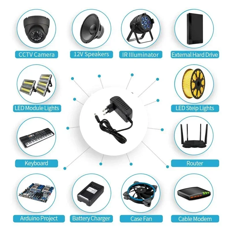 DC 12V 24V Adapter 100V-240V Lighting Transformer 5.5*2.1~2.5mm 1A 2A 3A 5A Power Supply Adapter Converter For LED Strips Light