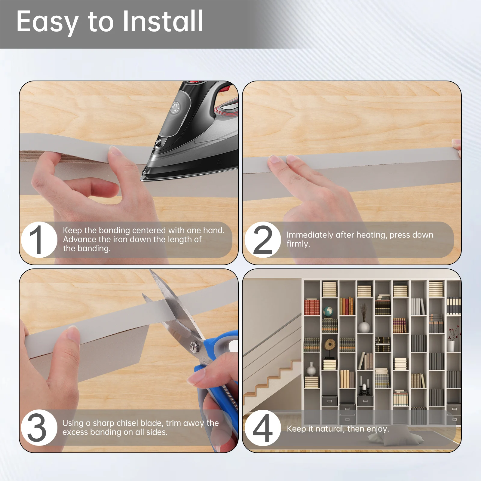 15M Gray Hot Melt Adhesive Melamine Edge Banding Pre-glued Veneer Edging for Plywood Table / Cabinet / Furniture image 5
