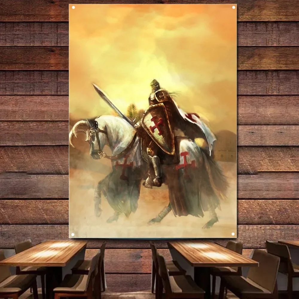 

Ancient Armor Warrior Wall Posters Vintage Art Print Painting Knights Templar Tapestry Wall Hanging Flag Wall Decor Banner Mural