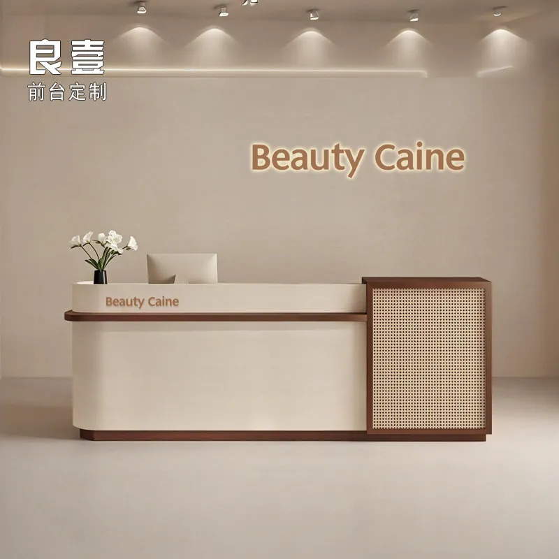 Mid century rattan weaving Customer center Computer desk reception counter Modern high-end bureaux de travail designer furniture