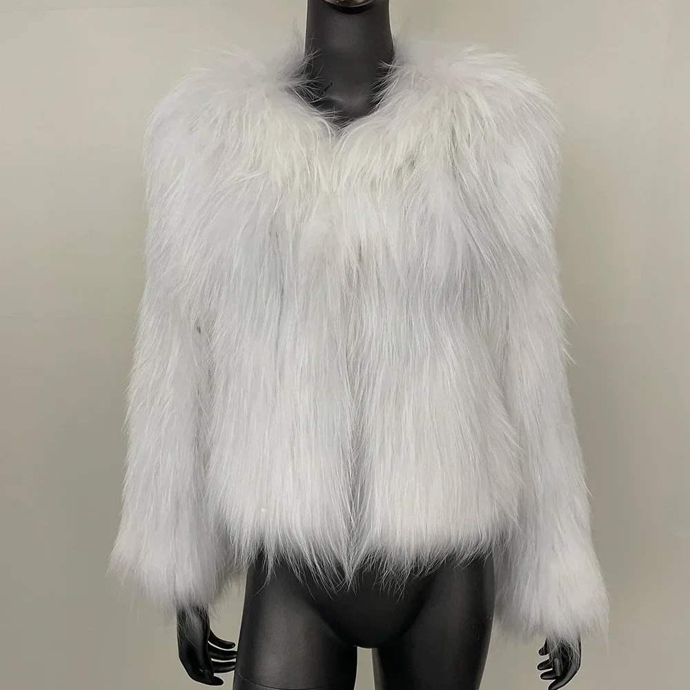 فرو الراكون الطبيعي جلد دافئ للتنقل اليومي على الوجهين معطف فرو منسوج سميك للنساء لخريف وشتاء 2024 جديد #1