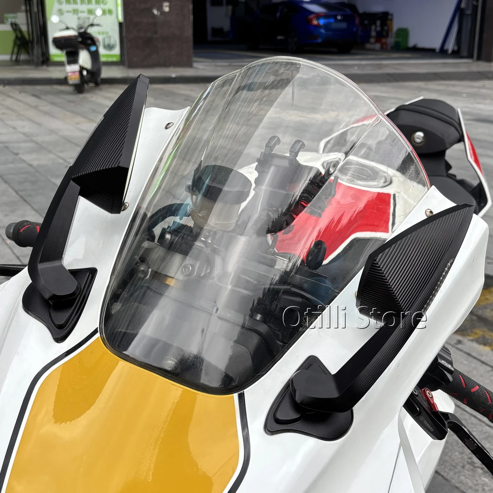 

Motorcycle New Adjustable Swivel Comfort LED Turn Signal Mirror ABS Carbon Fiber/Stripes Black For Yamaha YZF R1 M R1M 2020-2025