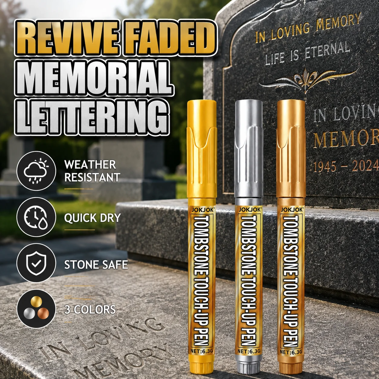 Golden Tombstone Marker Suitable for Faded Stone Tombstones And Granite Surfaces, Available in Golden, Silver, And Copper