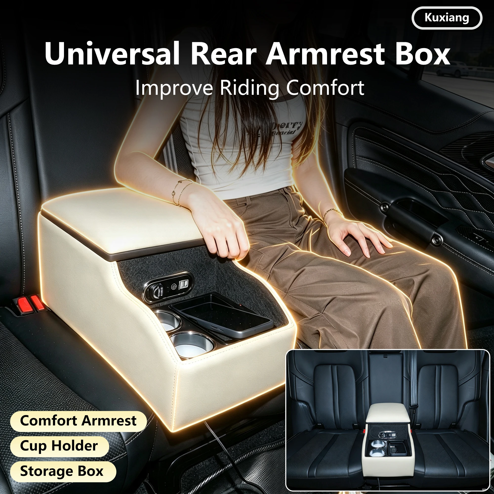 For Universal Car Rear Seat Center Console Box Armrest Cup Holders Back Seat Armrest Box