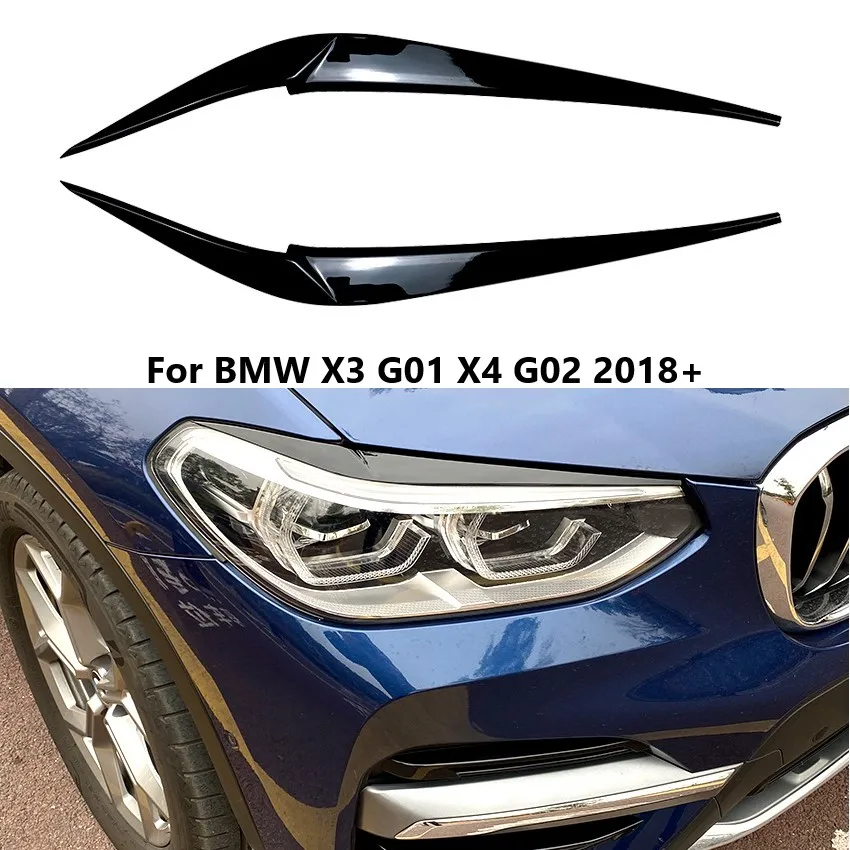 車のフロントヘッドライト眉毛-bmw-x3-g01-x4-g02-2018-まぶたカバートリム自動車アクセサリーアフターマーケット外装チューニングパーツ