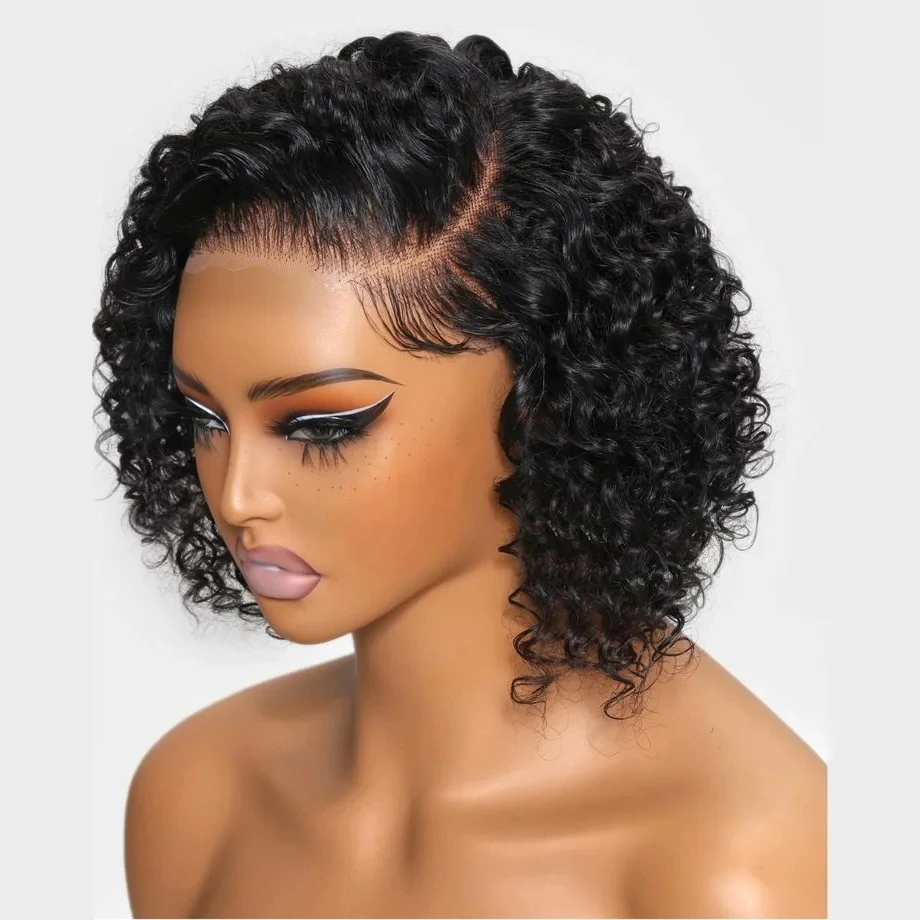 

AMYTUD Kinky Curly Bob Wig 13x4 HD Парики из натуральных волос на кружеве Бразильские вьющиеся волосы Джерри Глубокая волна Натуральные короткие парики на шнуровке
