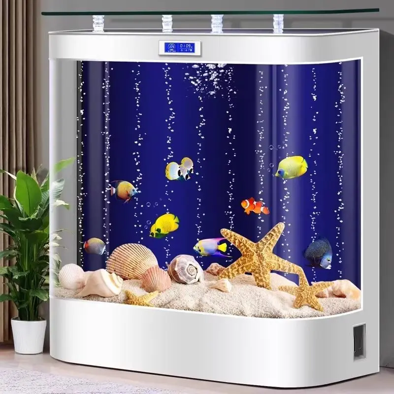 Fish tank, living room, household against the wall, ecological aquarium, lazy, no water change, automatic filtration, round gold